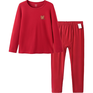 巴拉巴拉宝宝春秋衣春秋裤龙年儿童保暖内衣套装男童睡衣发热红色