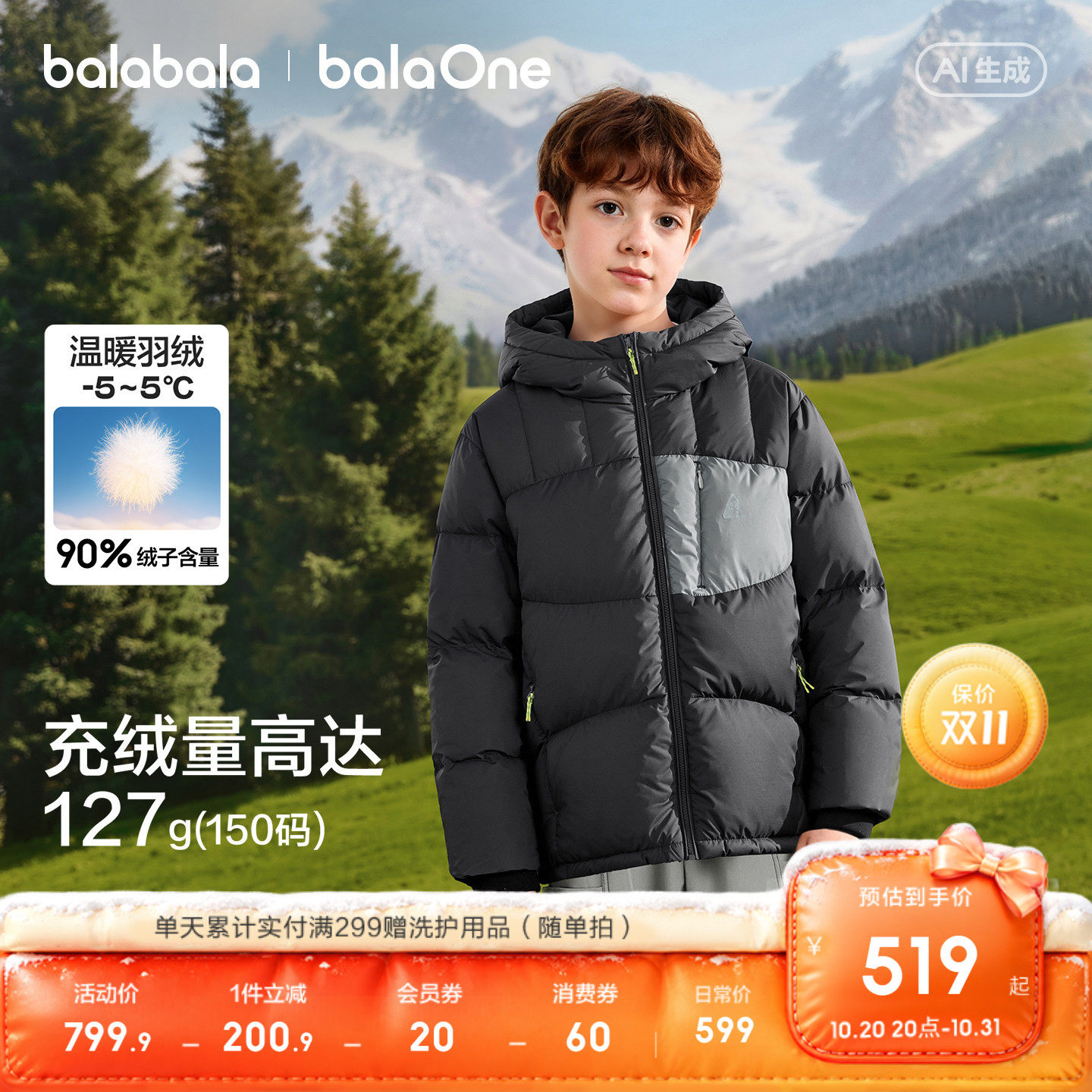 巴拉巴拉童装儿童羽绒服男童外套女童2026冬装宝宝上衣防油防泼水