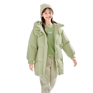 巴拉巴拉童装儿童长款羽绒服女童冬装中大童保暖加厚连帽外套甜美