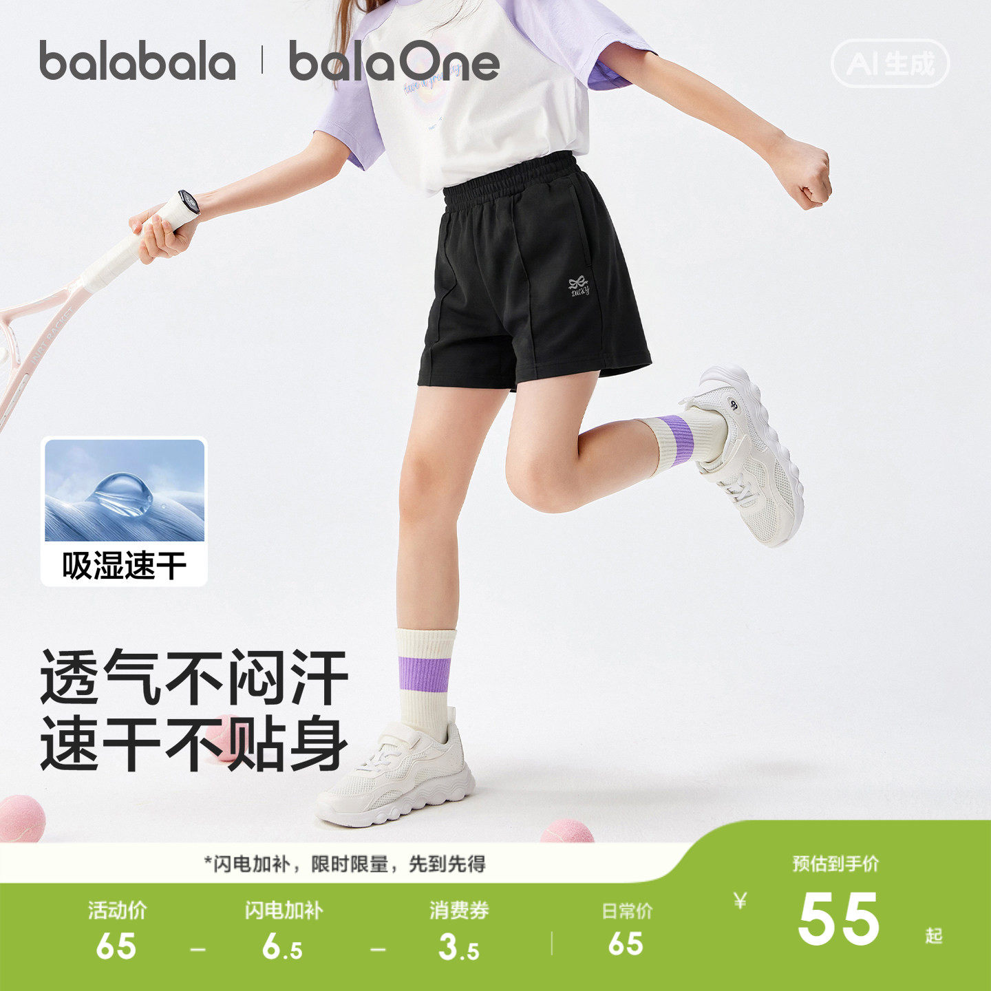 巴拉巴拉童装儿童短裤女童2026夏装新款中大童休闲吸湿速干裤子潮