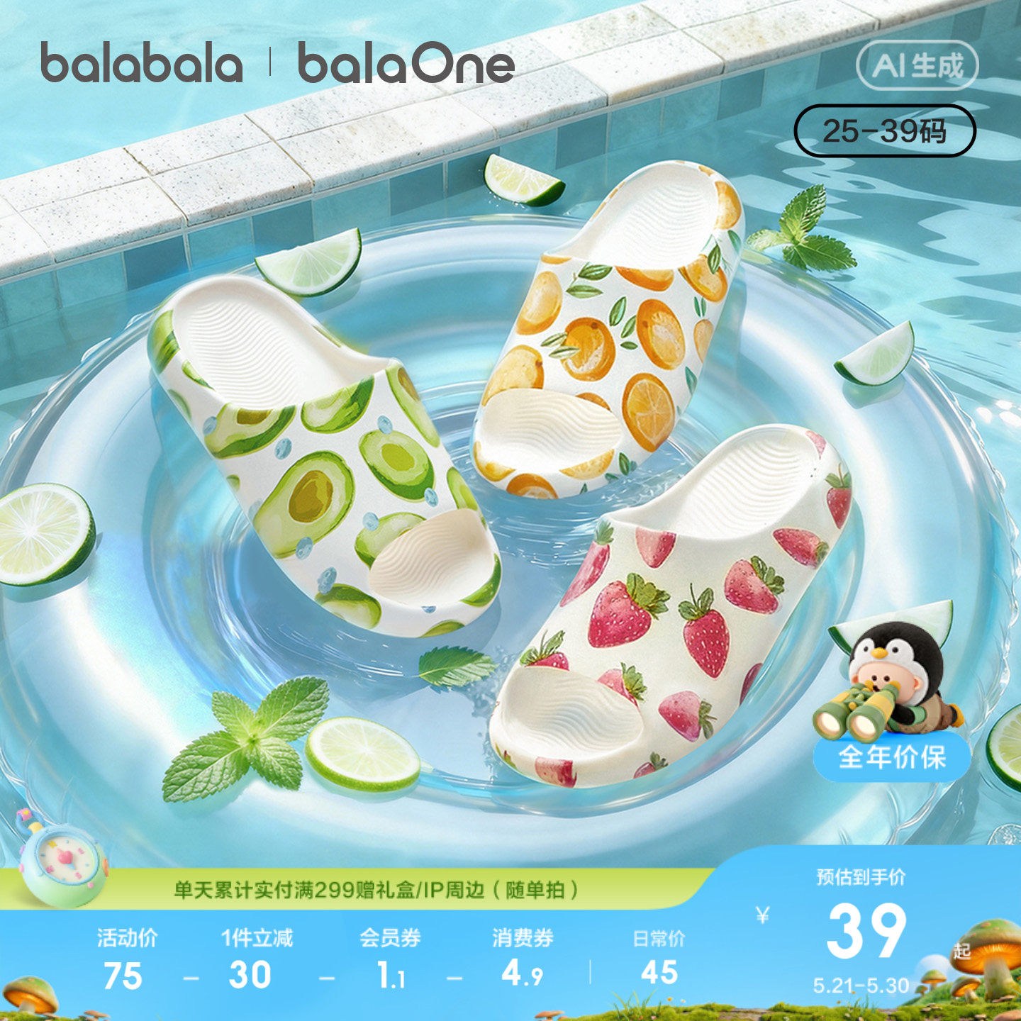 【balaOne】巴拉巴拉童鞋儿童拖鞋男女童凉鞋2026夏新防滑