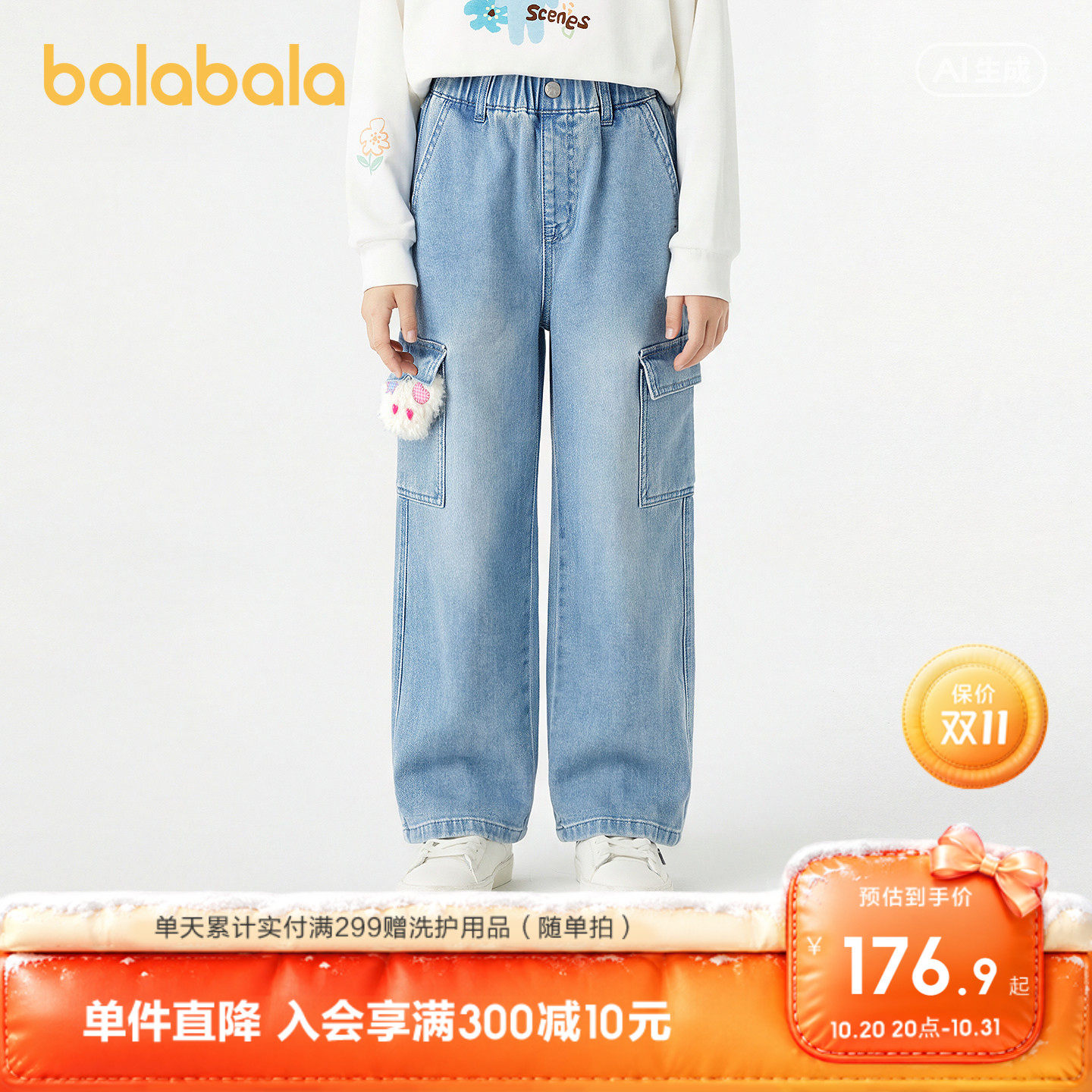 巴拉巴拉童装女童儿童裤子牛仔裤工装裤2026秋装新款中大童长裤潮