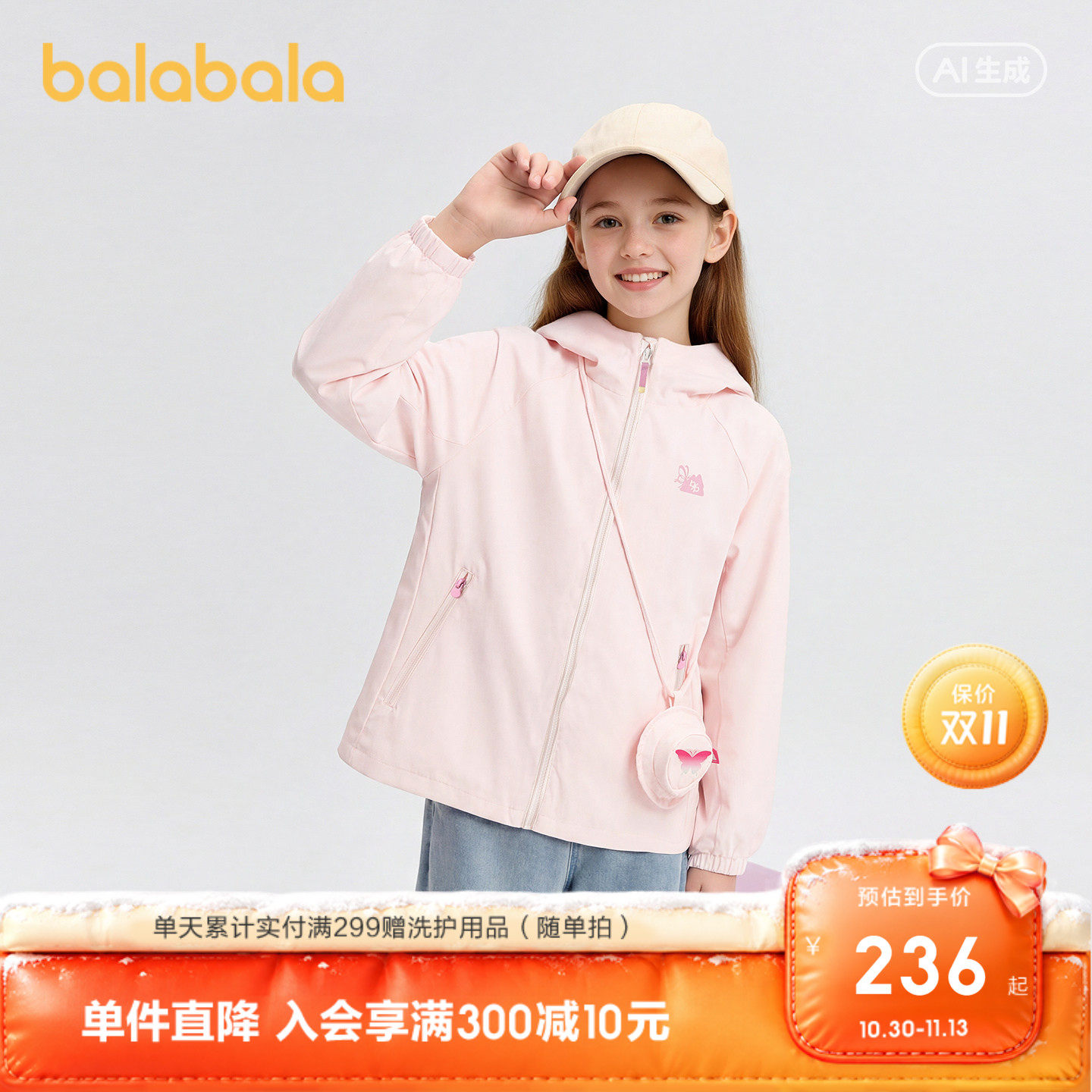 巴拉巴拉童装女童宝宝外套儿童上衣2026新款衣服春秋装防泼水透湿