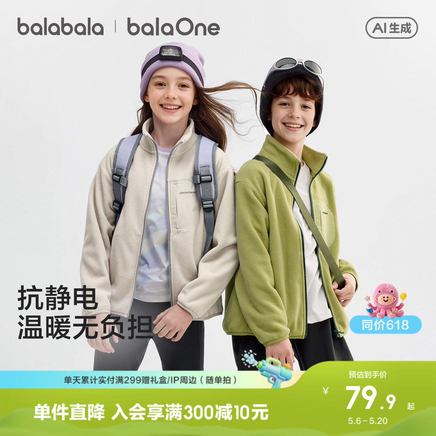 巴拉巴拉童装儿童外套男童女童宝宝2026春秋装摇粒绒抗静电亲子装