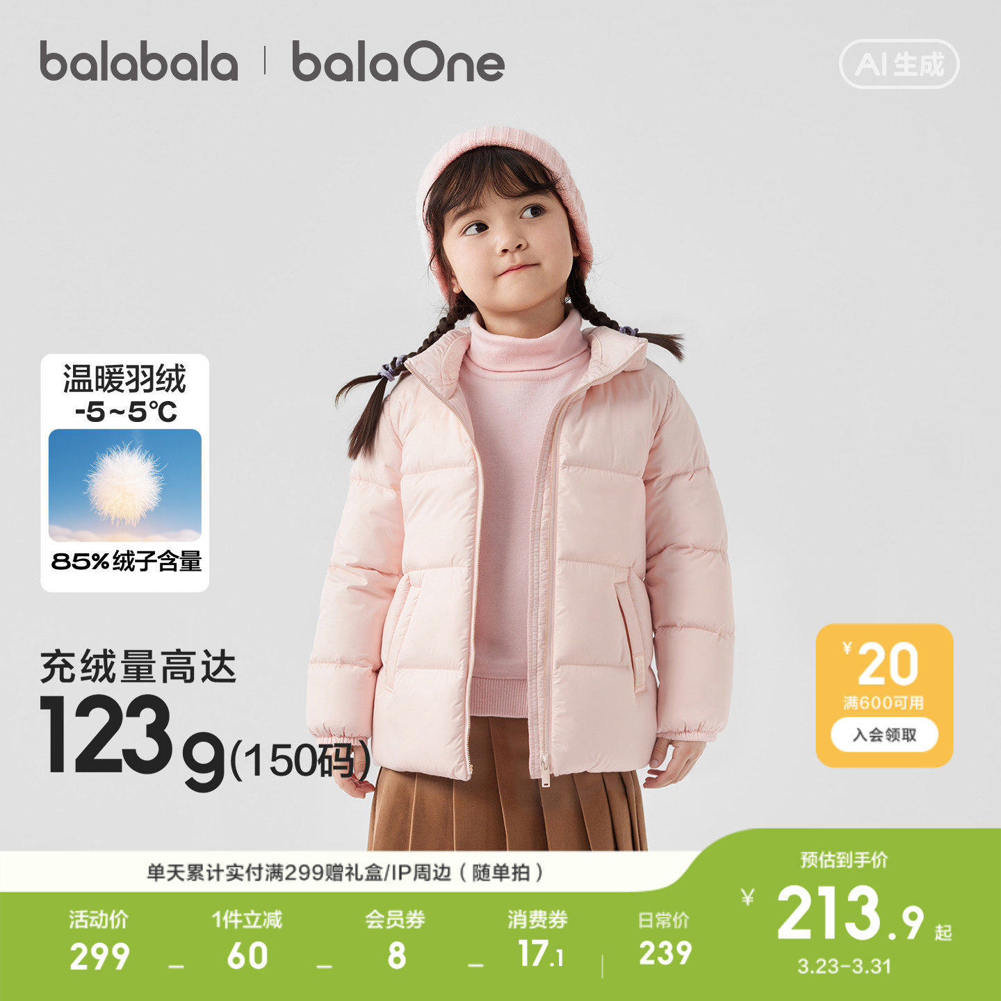 巴拉巴拉童装儿童羽绒服男童女童衣服新款冬装亲子装保暖宝宝外套