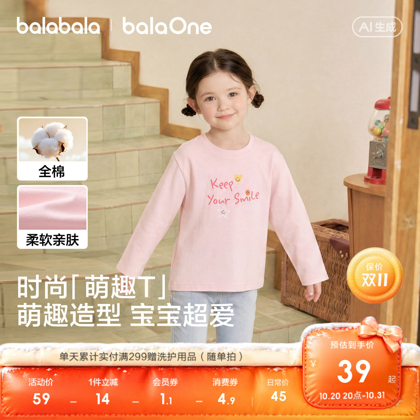 巴拉巴拉童装儿童长袖t恤男童女童2026秋装婴儿衣服宝宝上衣全棉