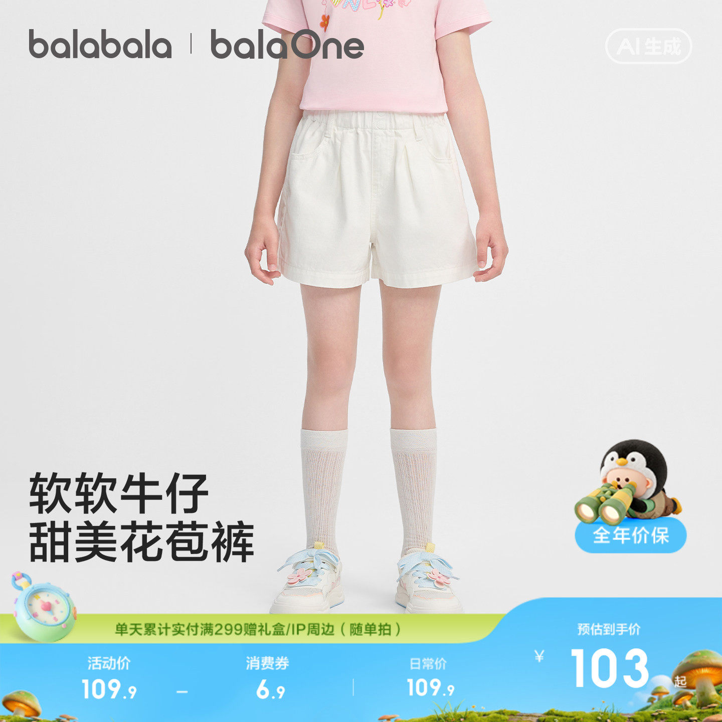巴拉巴拉童装儿童牛仔裤短裤2026夏装薄款中大童女童裤子休闲百搭