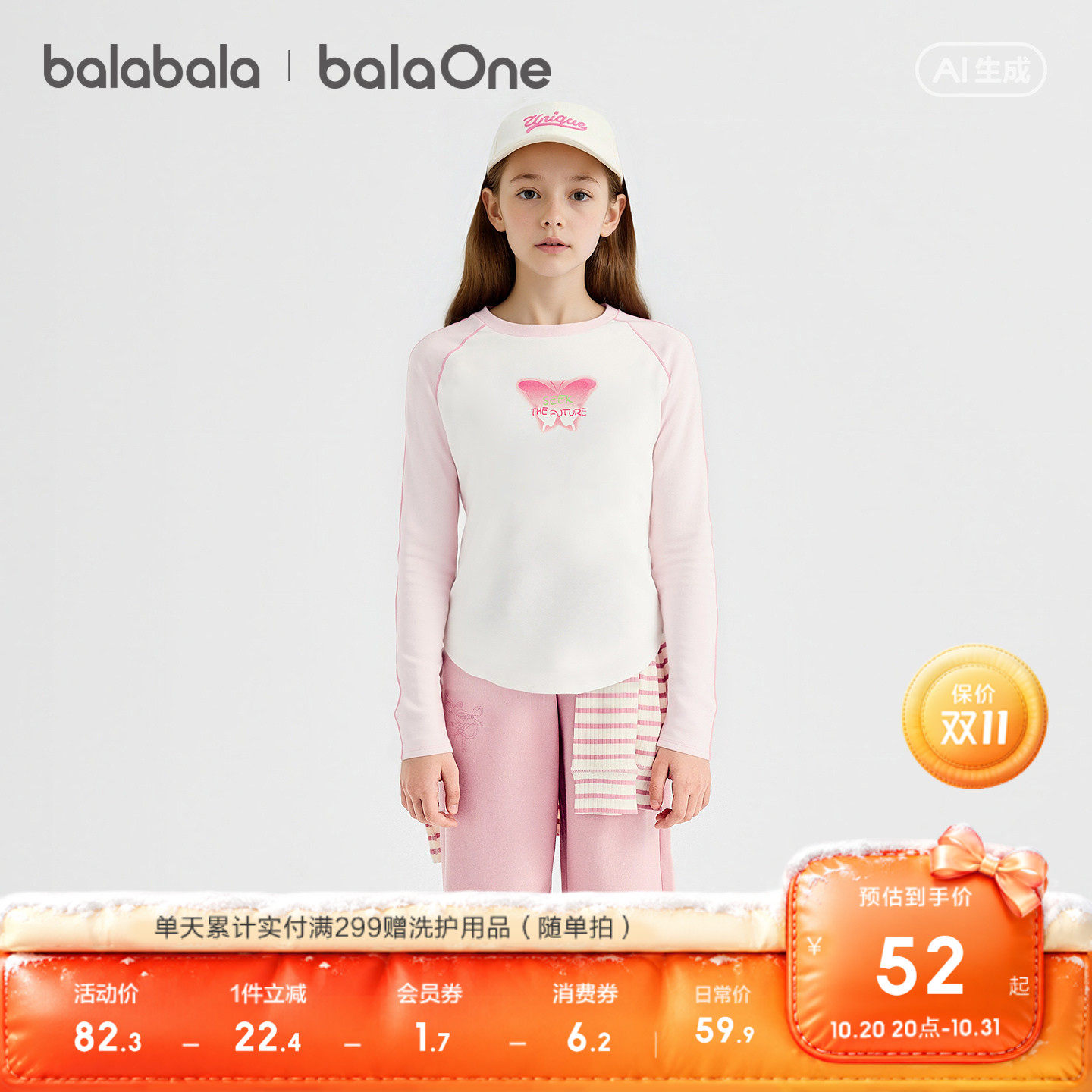 【balaOne】巴拉巴拉童装女童宝宝长袖t恤儿童2026春秋装速干抗菌