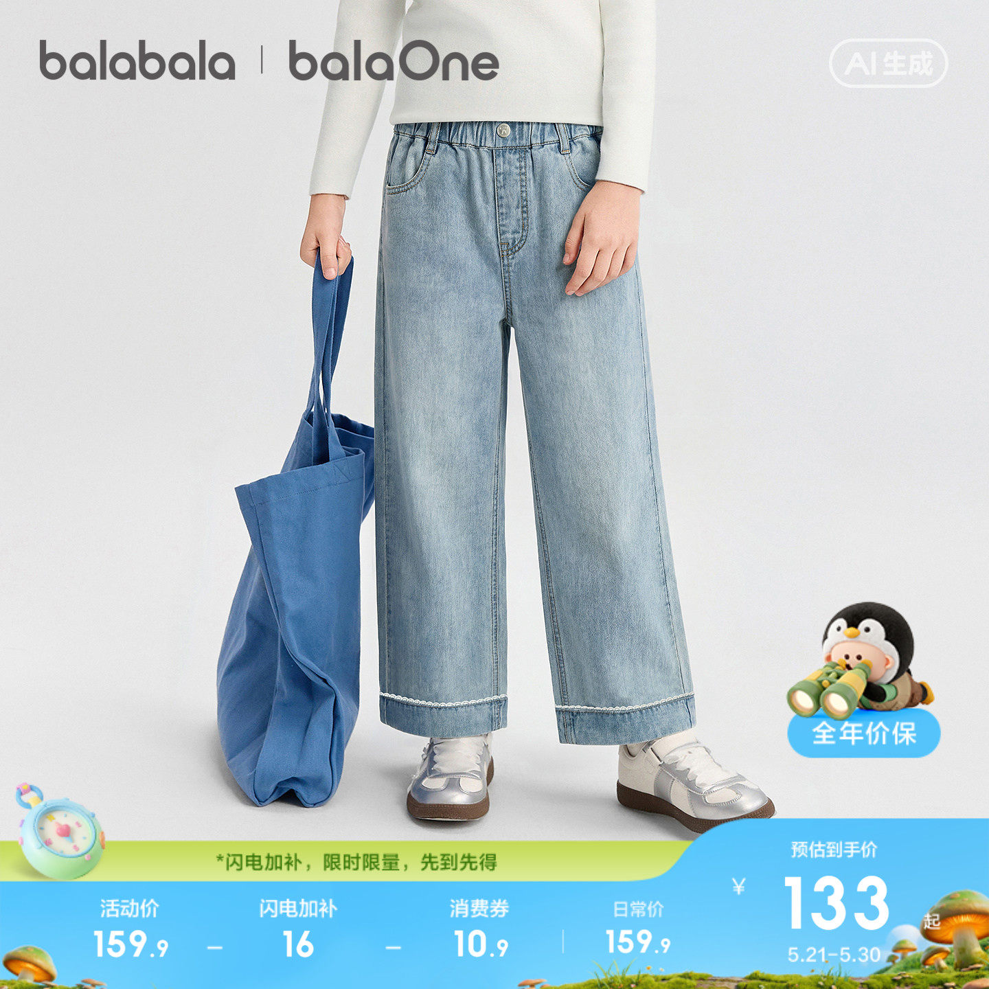 【balaOne】巴拉巴拉童装儿童裤子女童长裤夏装2026新款牛