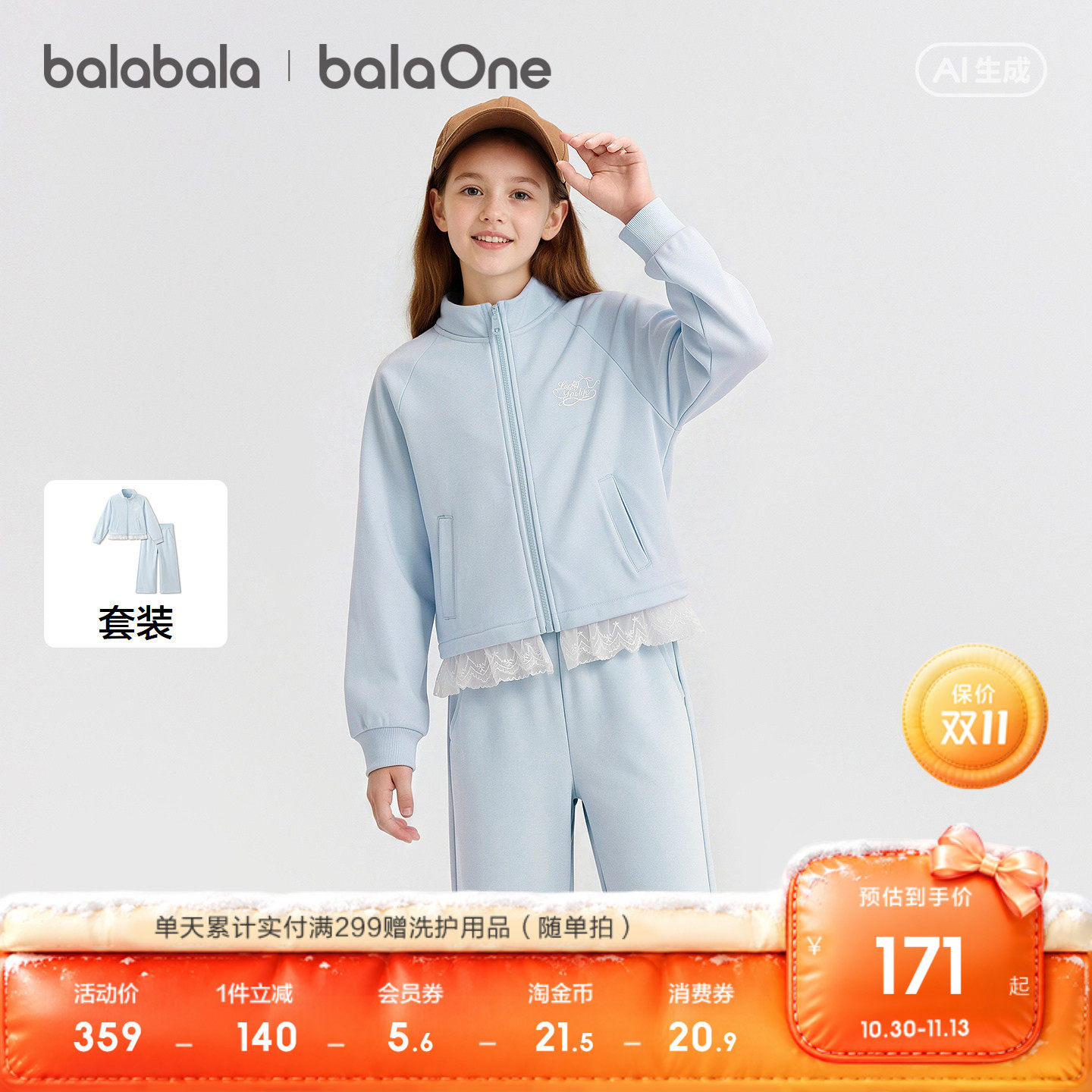 巴拉巴拉balaOne套装女童两件套