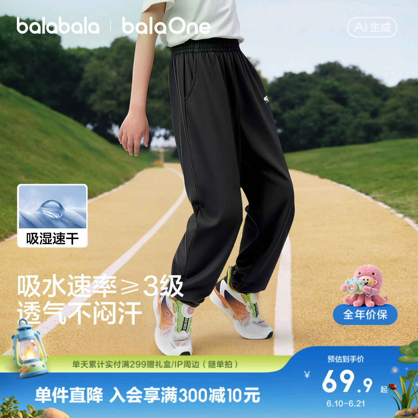 巴拉巴拉童装男童长裤儿童裤子2026夏款女童中大童速干运动防蚊裤