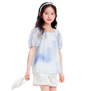 巴拉巴拉童装女童短袖衬衫儿童衬衣中大童夏装泡泡袖甜美上衣洋气