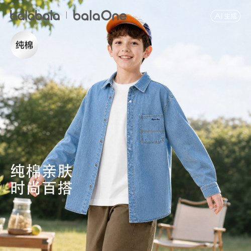 巴拉巴拉儿童男童长袖衬衫牛仔潮