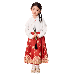 巴拉巴拉女童马面裙儿童汉服唐装2025国风套装两件套红色拜年服潮