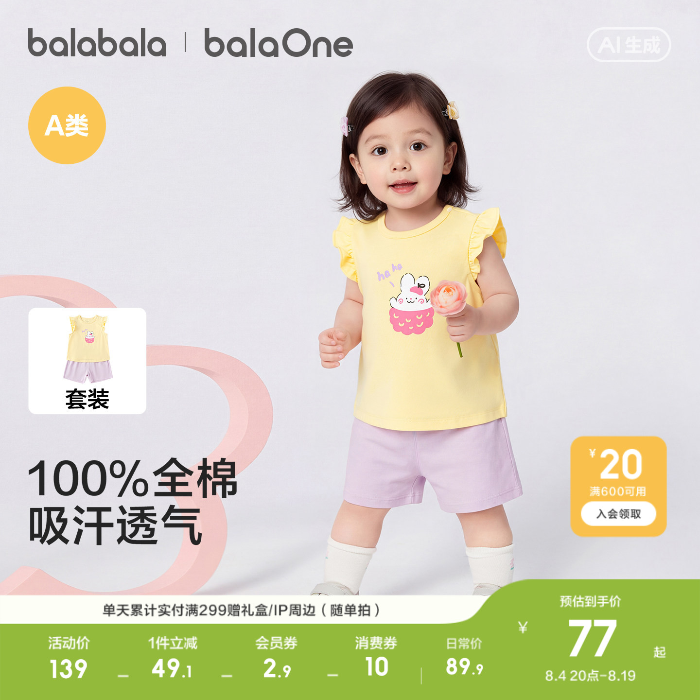 巴拉巴拉童装宝宝短袖t恤套装婴儿女童儿童2026新款夏季装短裤子 - 实物图