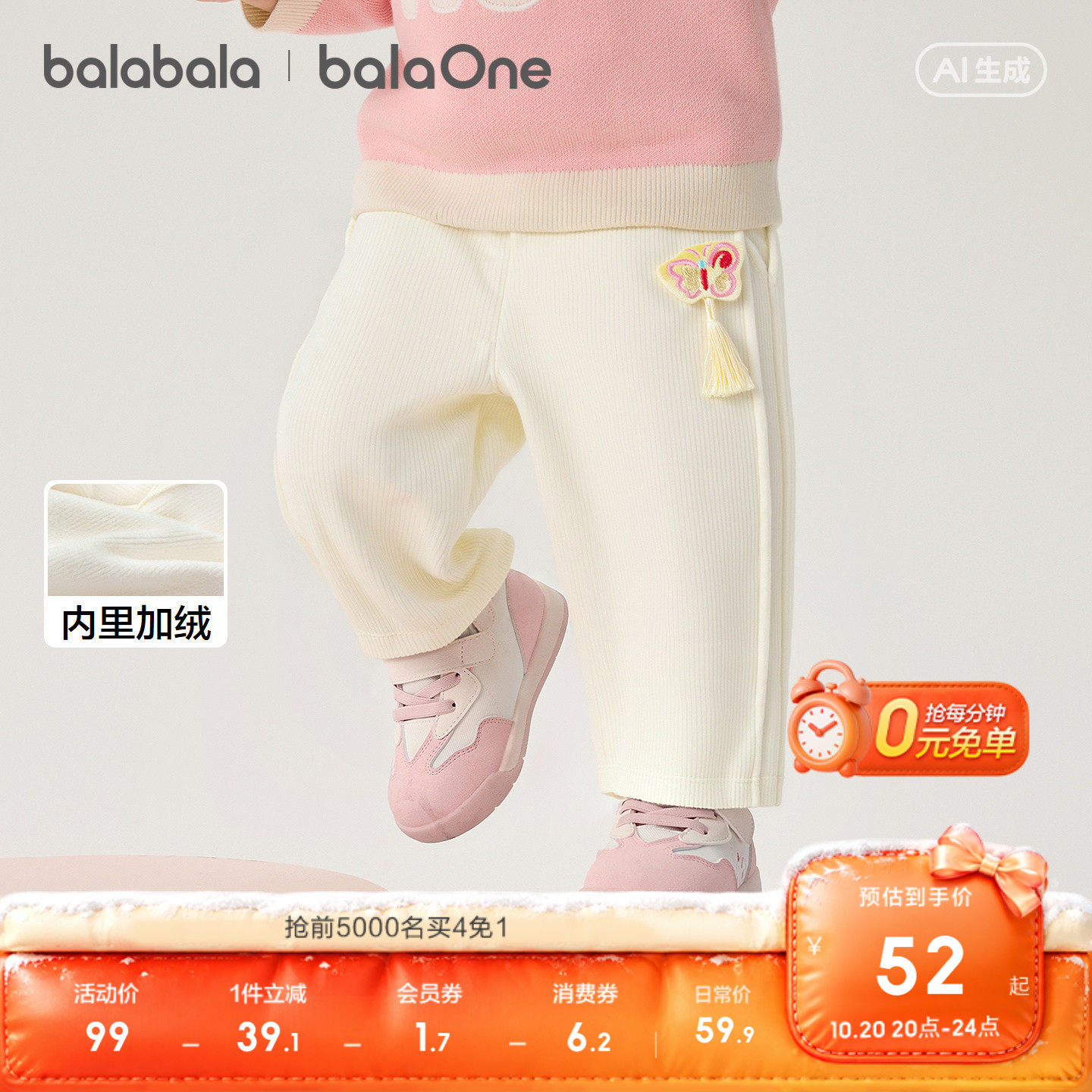 【balaOne】巴拉巴拉童装儿童长裤女童宝宝2026年新款秋装直筒裤