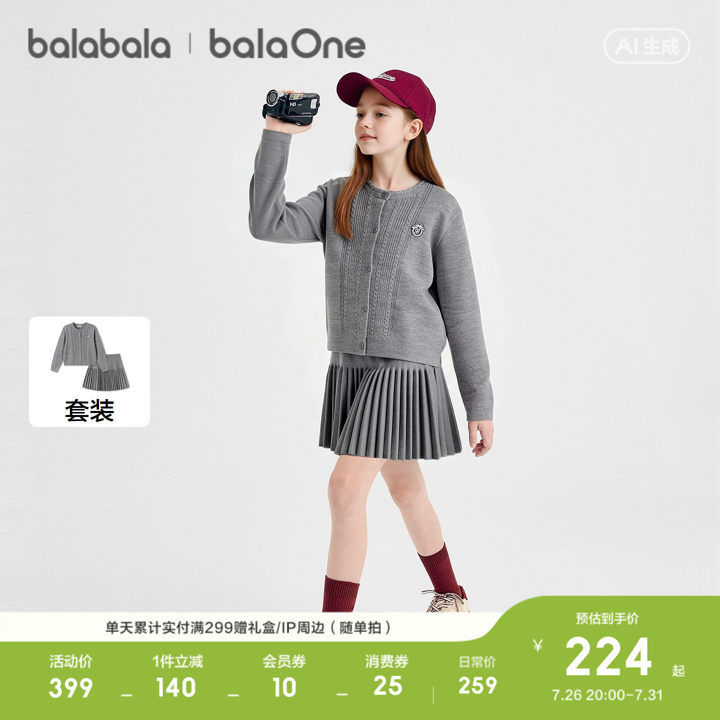 巴拉巴拉balaOne儿童毛织套装裙