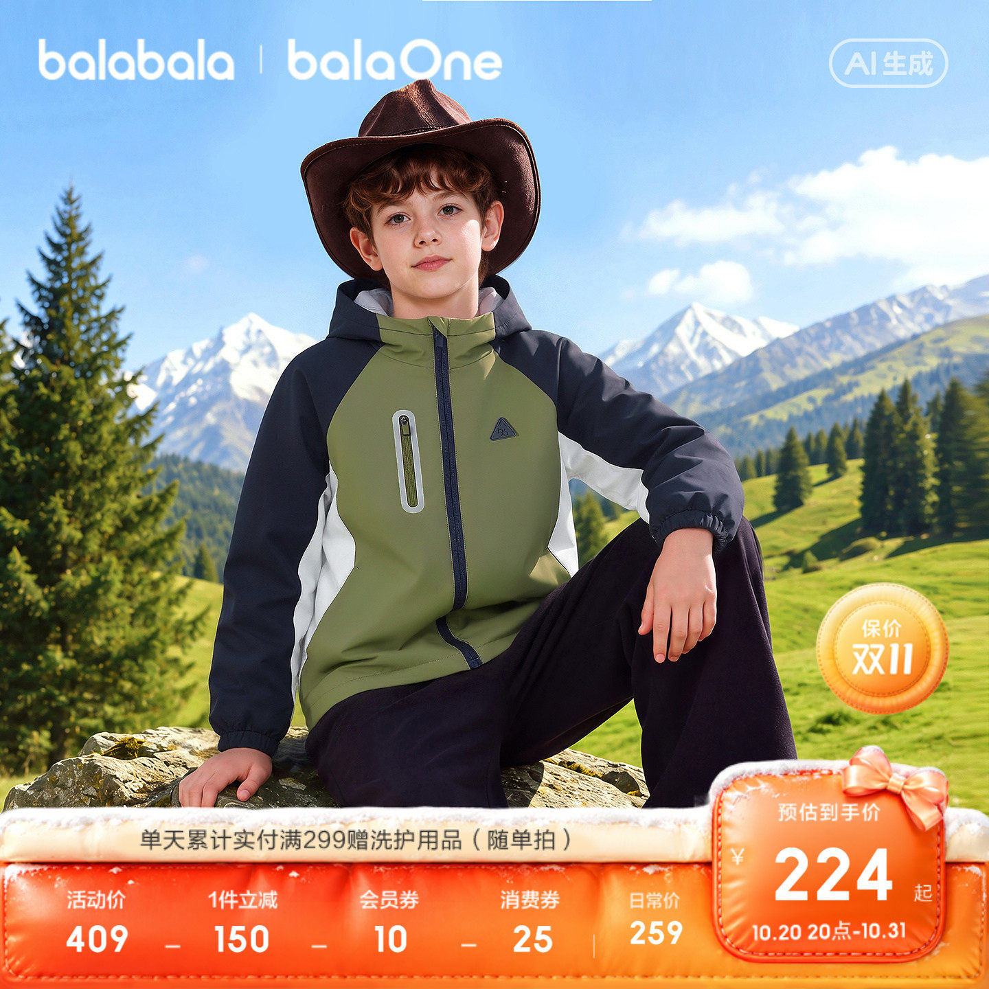 巴拉巴拉balaOne童装男女童棉服