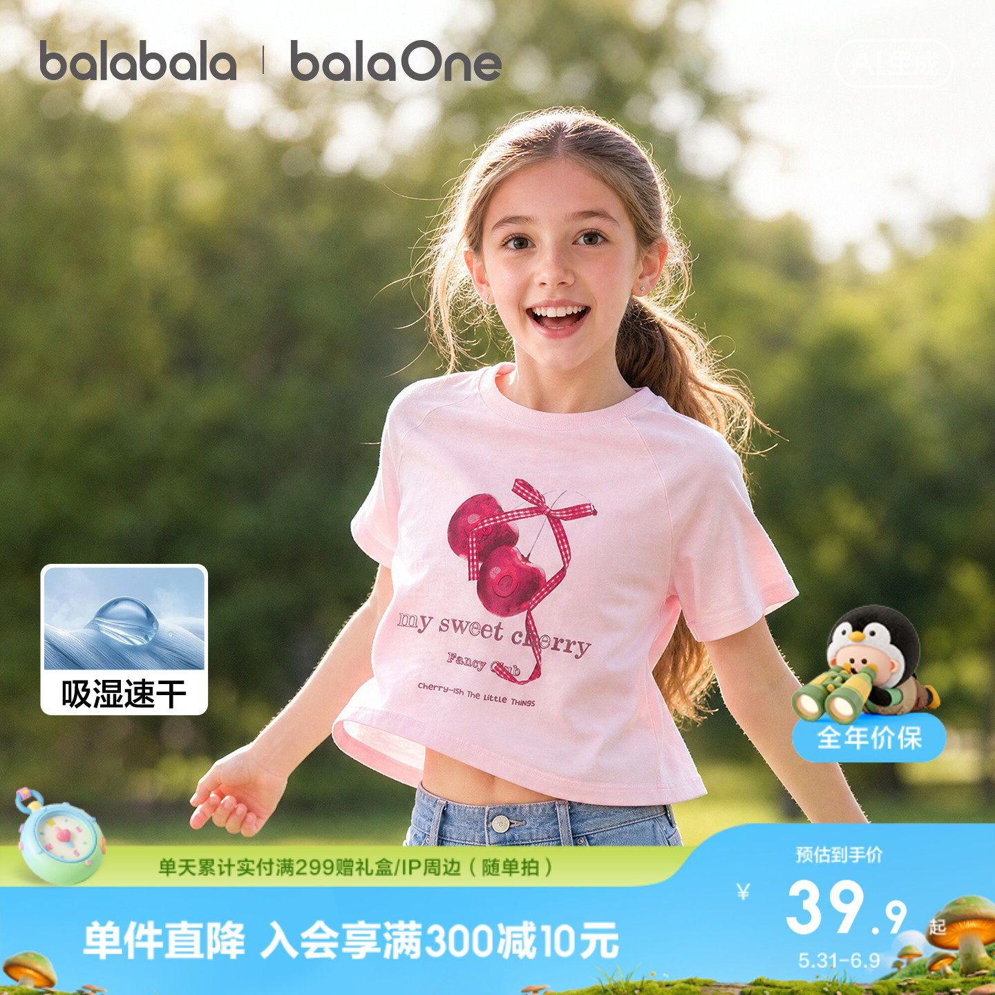 巴拉巴拉童装女童短袖t恤儿童2026新款夏装吸湿速干纯棉印花上衣