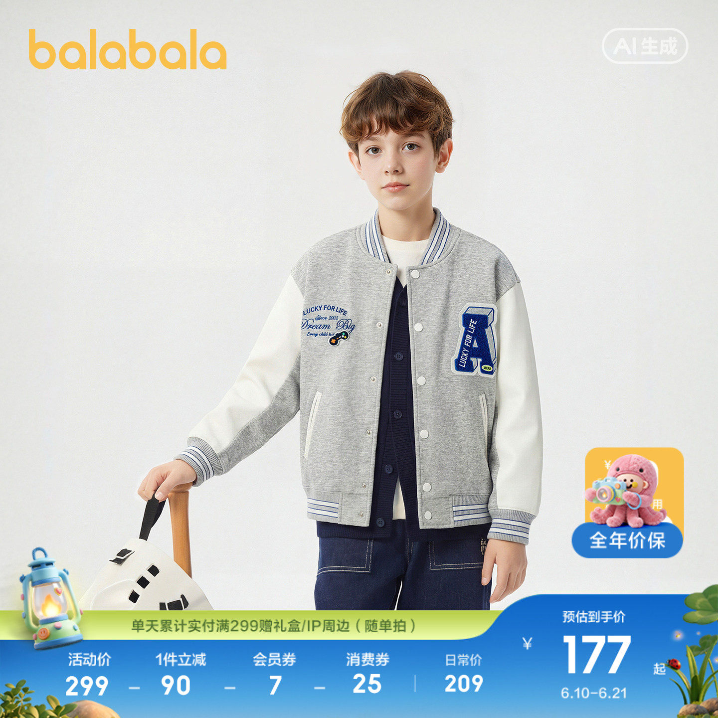 巴拉巴拉童装男童外套儿童上衣2026新款衣服春装刺绣棒球服亲子装