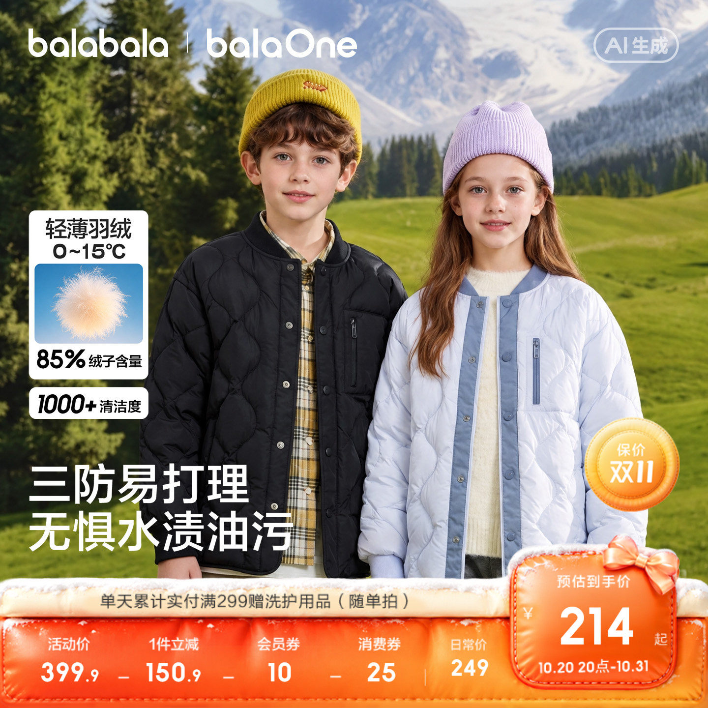 巴拉巴拉balaOne轻薄羽绒服三防