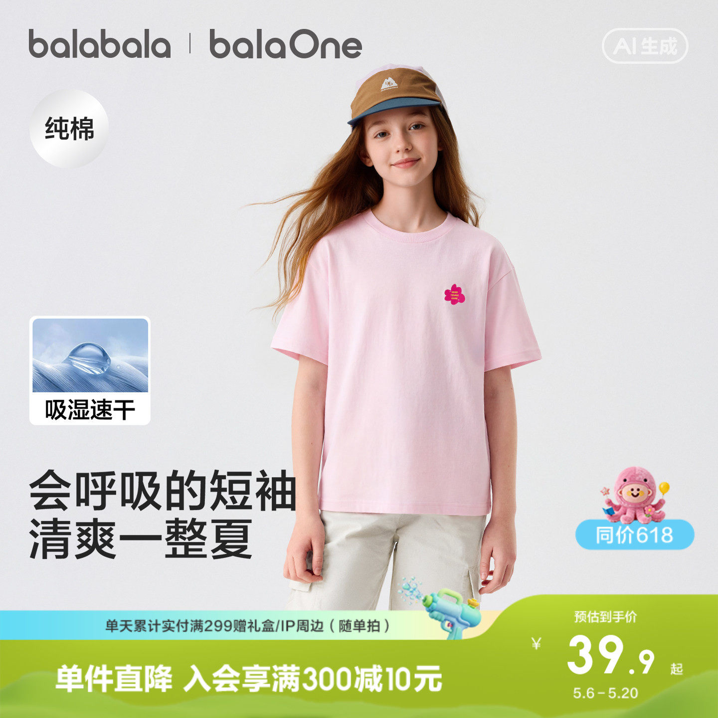 巴拉巴拉童装儿童短袖t恤男童女童2026新款夏装纯棉速干亲子上衣