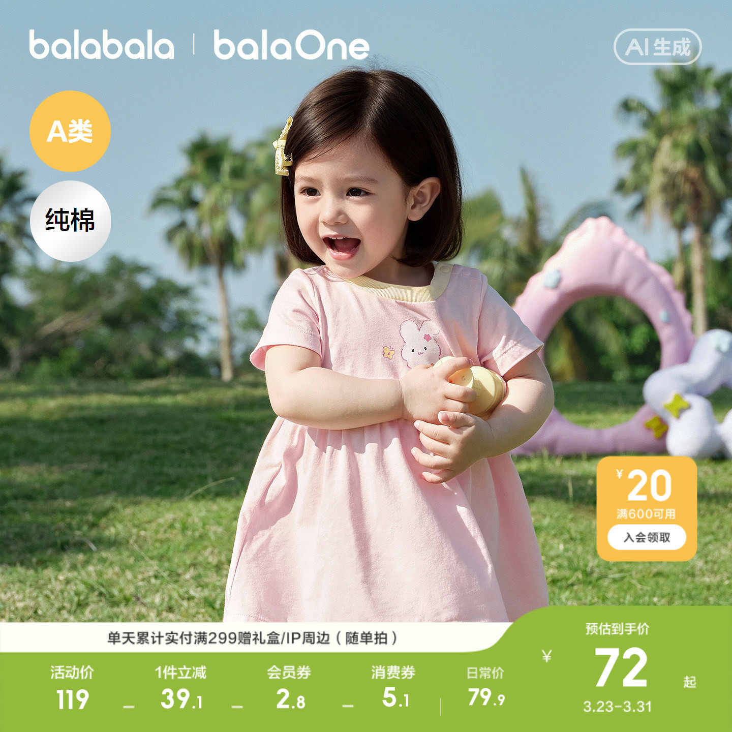 【balaOne】巴拉巴拉宝宝公主裙女童连衣裙2026新款甜美可