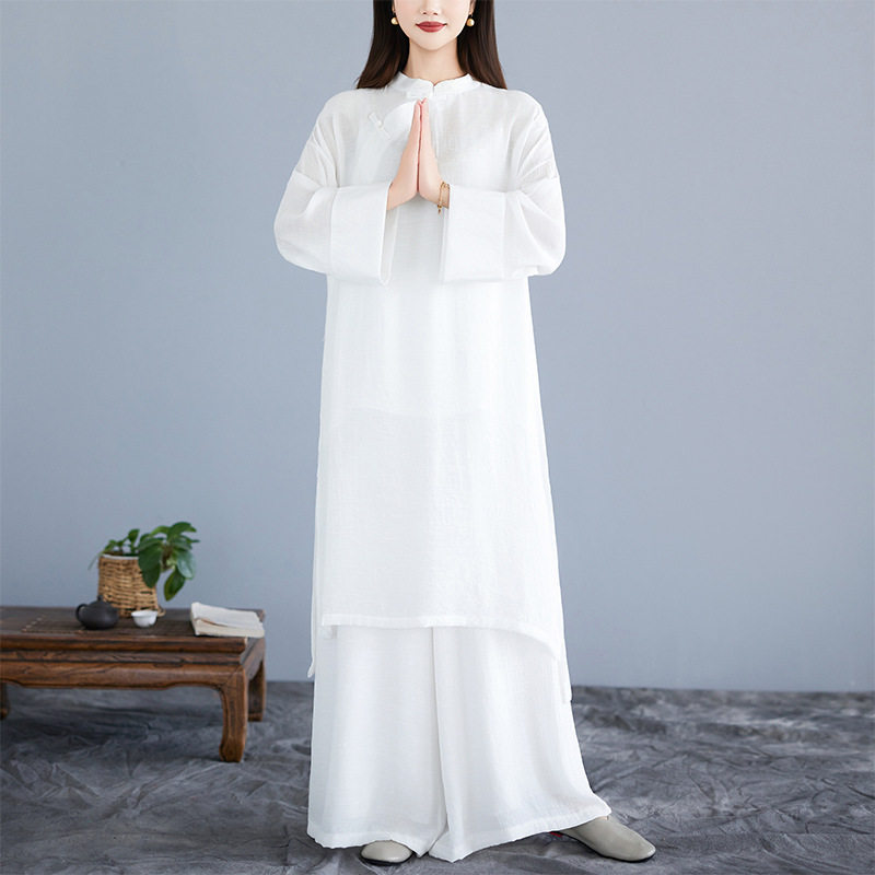 2026年春季新款白色禅服茶服打坐瑜伽民族风国风宽松大码休闲套装