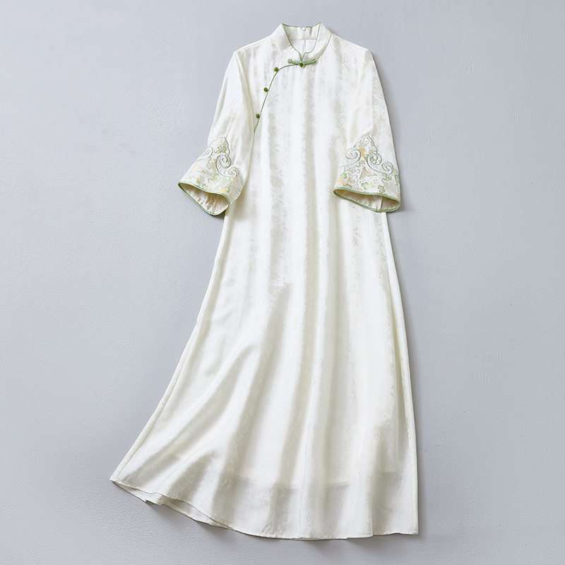 显瘦复古文艺高端禅意茶服连衣裙