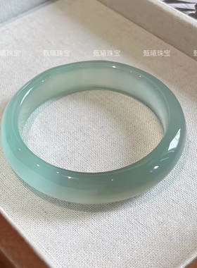 天然油青玛瑙手镯冰种远山黛玉髓扁条油青手镯翡翠青色玉镯镯子女