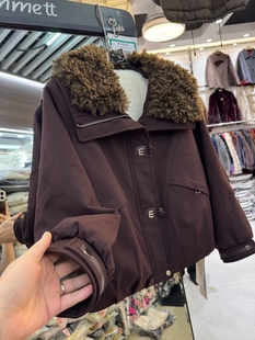 羊羔毛大翻领加厚保暖外套2025冬季短款小个子妈妈装上衣羽绒棉服