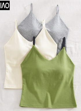 3110棉质吊带背心内衣女士无钢圈一体胸垫文胸打底内搭纯欲美背