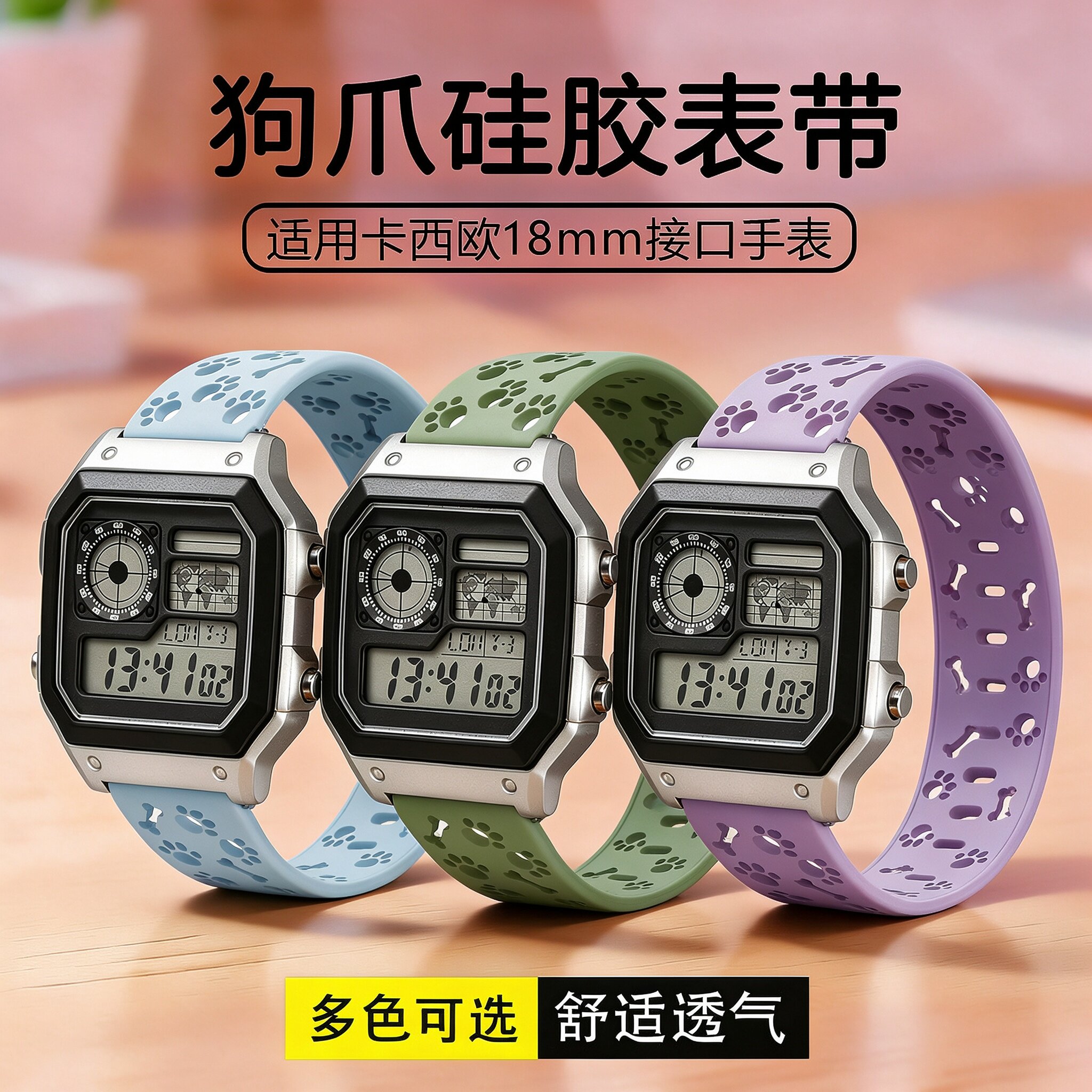 适用卡西欧电子表表带小方块女款