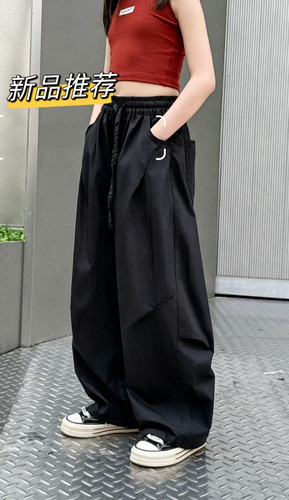 波拉韩国童装2026夏BSN裤子韩版薄弯刀裤男女中大童休闲工装长裤