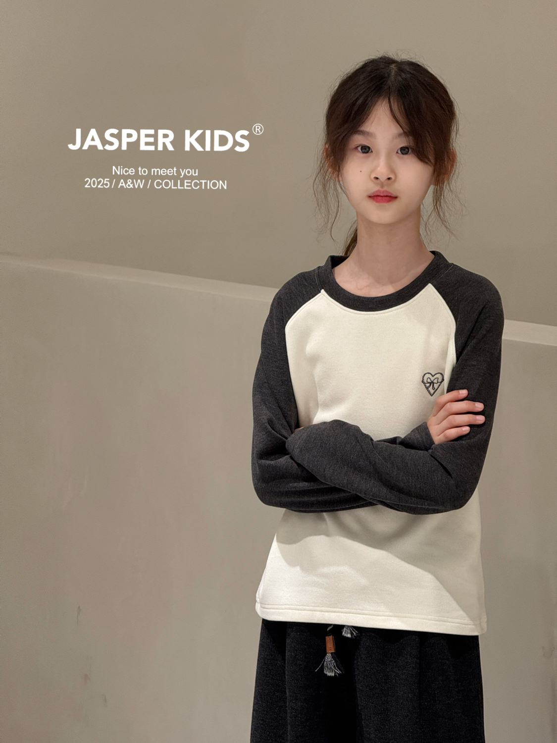 JASPER正版2025秋冬男女童撞色长袖T恤韩版儿童上衣亲子打底衫潮