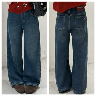 天依角2025冬款男女童加绒直筒裤韩版中大童樱桃刺绣牛仔裤25166