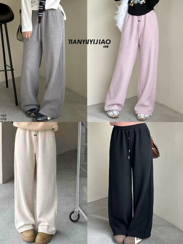 天依角2025冬款女童一体绒糯米裤青少年亲子直筒裤休闲裤子25118