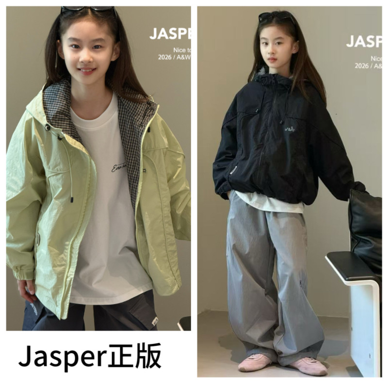 JASPER正版波拉童装2026秋男女童冲锋衣外套中大童韩版夹克上衣潮