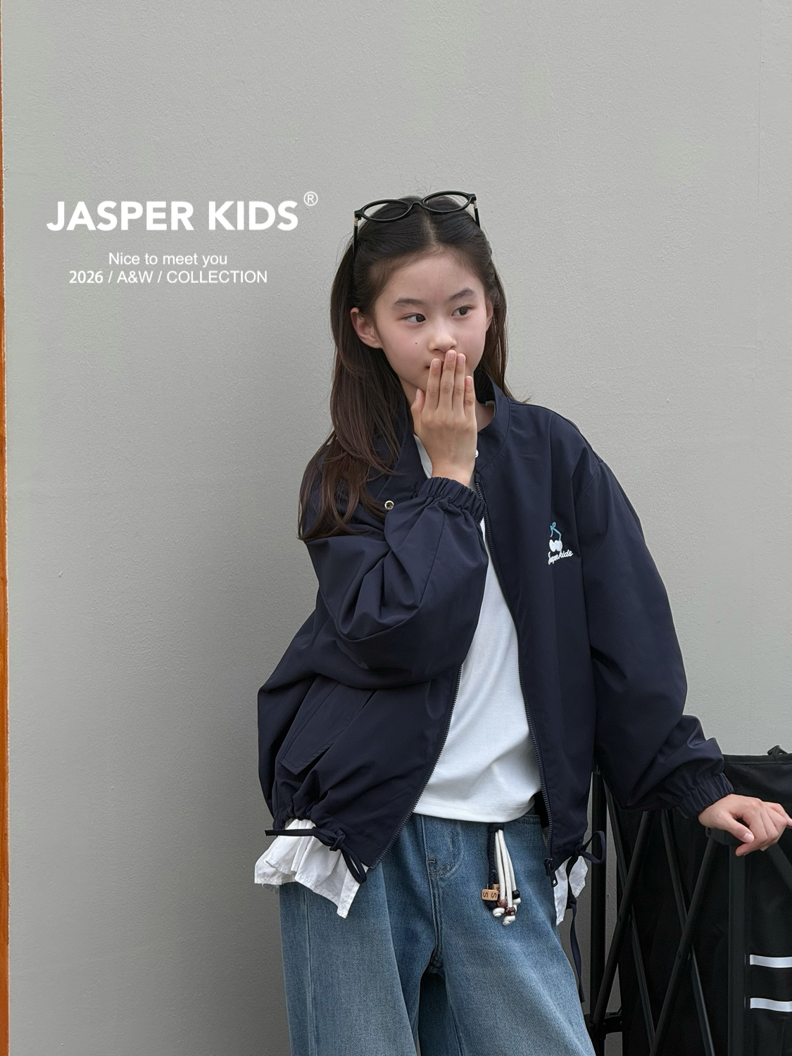 JASPER正版波拉韩国童装2026秋装女童立领夹克外套中大童棒球服潮