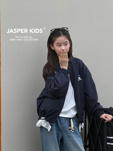 JASPER正版波拉韩国童装2026秋装女童立领夹克外套中大童棒球服潮