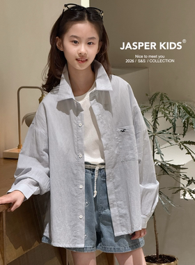 Jasper正版2026夏款波拉女童韩版薄款防晒衬衫中大童百搭外套上衣
