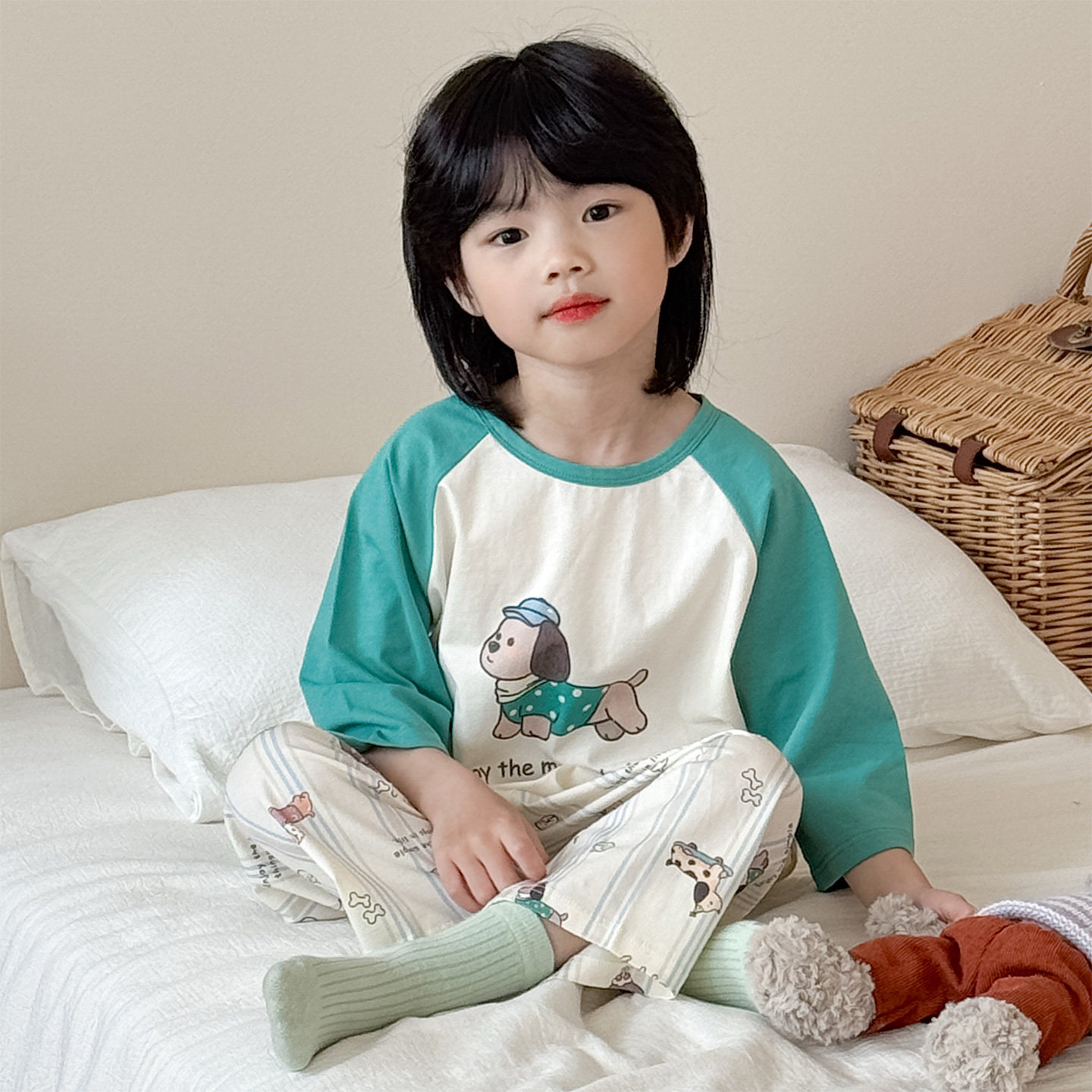 儿童睡衣夏季薄款七分袖七分裤纯棉套装男童夏天空调服宝宝家居服