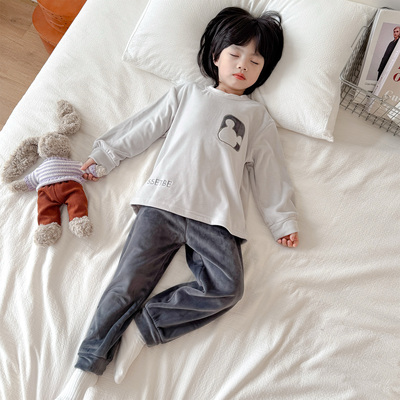 儿童睡衣澳毛绒秋冬新款宝宝加厚保暖家居服珊瑚绒男女童春秋套装