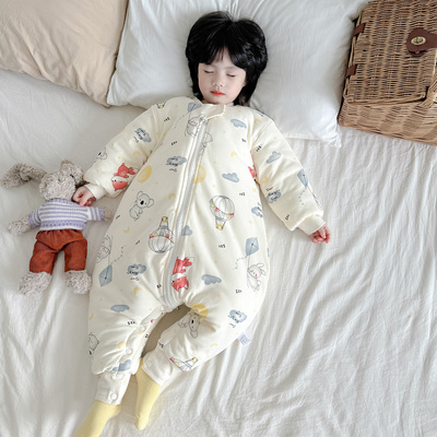 儿童连体睡衣纯棉冬季夹棉加厚男女童睡袋防踢被宝宝秋冬防寒保暖