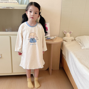 儿童睡裙女孩2025新款纯棉春秋季长袖女童睡衣裙公主风宝宝家居服
