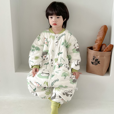 睡袋秋冬款儿童加厚夹棉防寒婴儿防踢被子中大童宝宝冬季连体睡衣