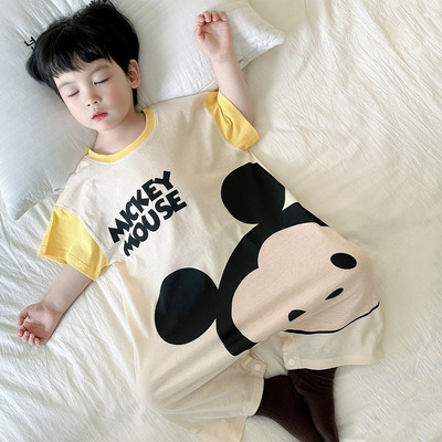迪士尼儿童连体睡衣纯棉夏季薄款男童A类连身衣防着凉男宝宝睡袋