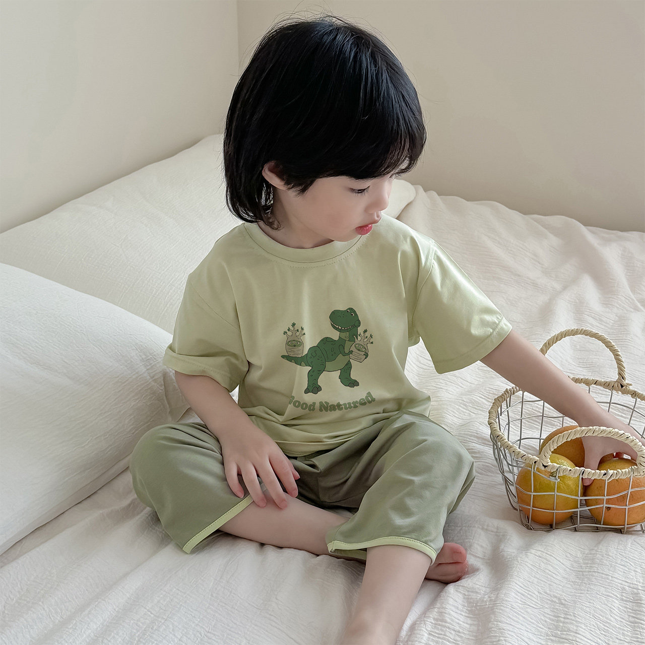 迪士尼儿童睡衣纯棉夏季薄款男女宝宝短袖七分裤家居服空调服套装