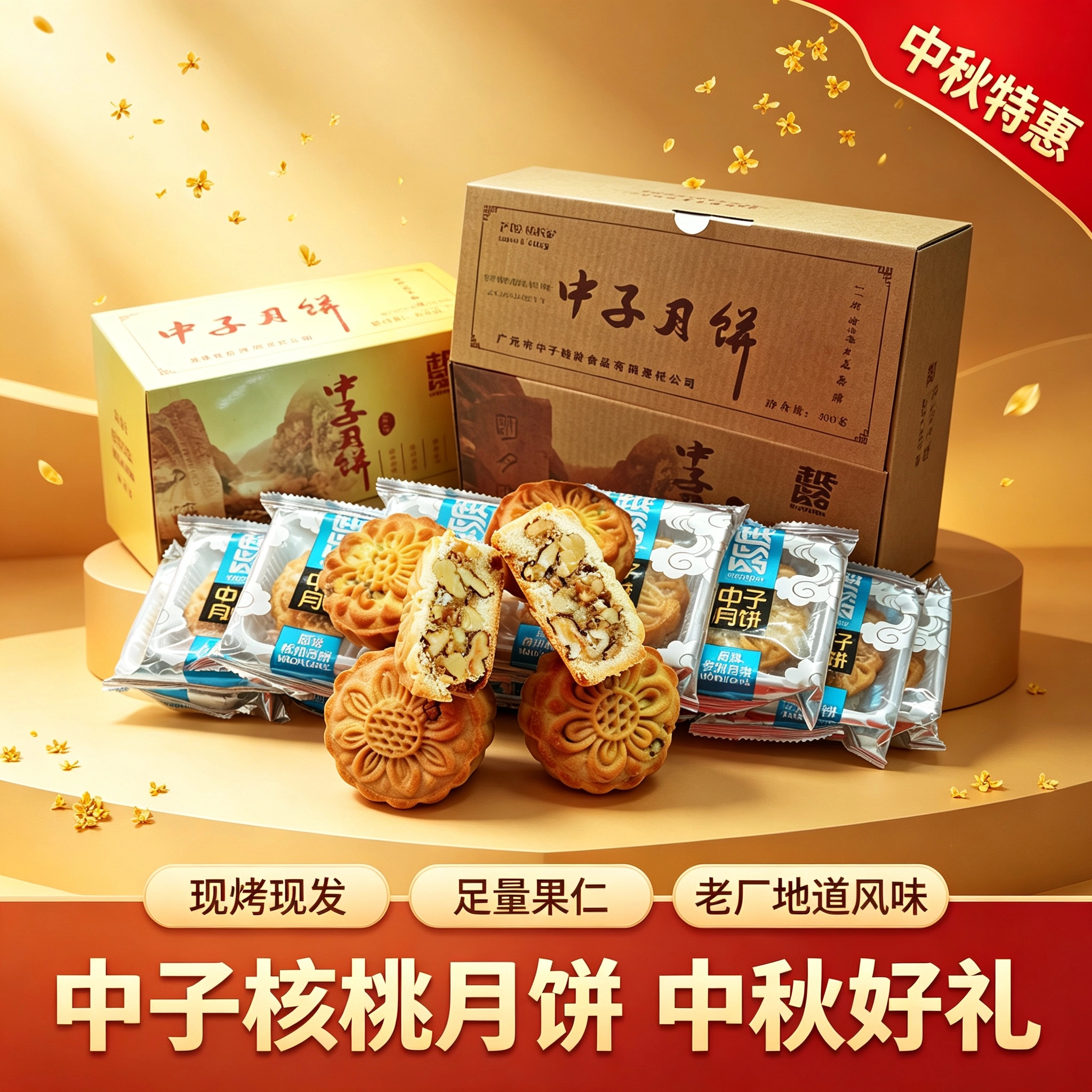 中子越龄核桃月饼老式手工酥皮椒盐口味小月饼中秋送礼广元特产