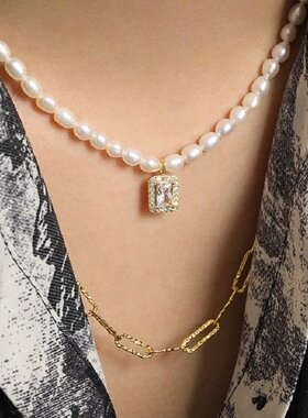 PixieMarket欧美小众设计气质百搭淡水珍珠微镶锆石S925纯银项链